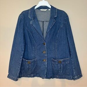 St John’s Bay Women 1X Thick Denim Jacket Chore Coat Barn Blazer STAIN Button